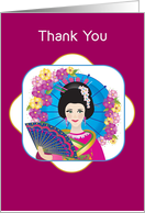Thank You, Asian Woman Dressed, Culture Attire, Umbrella, Blank card
