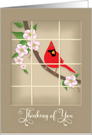 Thinking of You, Red Cardinal on Apple Blossom Branch, Blank Inside card