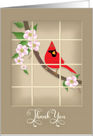Thank You, Red Cardinal on Apple Blossom Branch, Blank Inside card