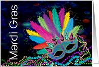 Mardi Gras, Colorful Mask and Beads Isolated on Black card