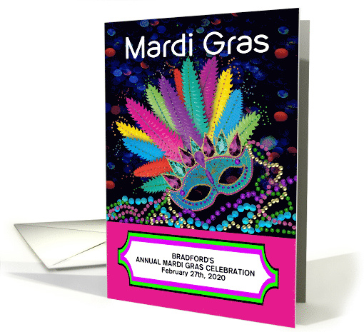 Mardi Gras, Invitation, Colorful Mask and Beads Isolated... (1602788)
