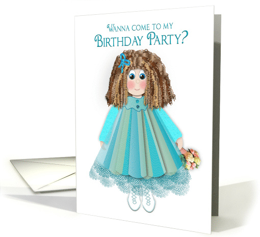 Birthday, Invitation, Doll Baby, Teal Blue & Lace Smock... (1604060)