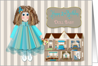 Birthday, Girl’s 2nd, Baby Doll, Doll in Smock Dress & Dollhouse card