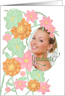 Graduation Invitation, Feminine Flowers, Photo Insert w/Pink Filter card