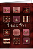 Thank You, Burgandy with Florals, Blank Inside card