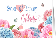 Sweet 16th Birthday Party Inviation,Dainty Roses, Heart & Butterflies card