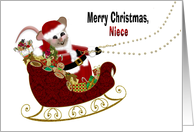 Santa Mouse Christmas, Niece, Fat Mouse on Sleigh with Toys card