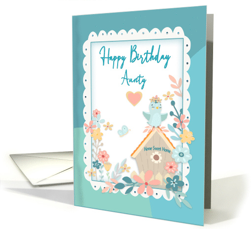 Birthday, Aunt, Watercolor Flowers, Birdhouse card (1612866)