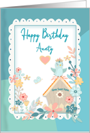 Birthday, Aunt, Watercolor Flowers, Birdhouse card