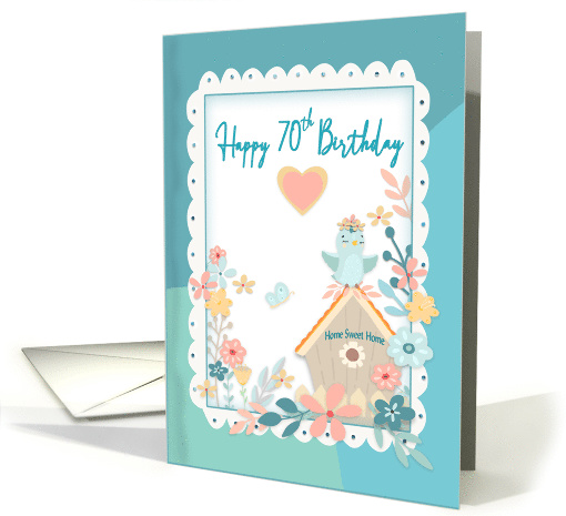 Birthday,70th, Watercolor Flowers, Birdhouse. Woman card (1612876)