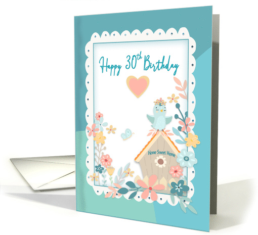 Birthday,30th, Watercolor Flowers, Birdhouse. Woman card (1612888)