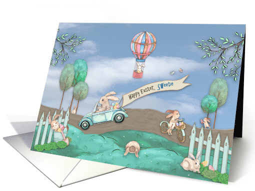 Easter, Sweetie, Busy and Funny Bunny Rabbits Having Fun card