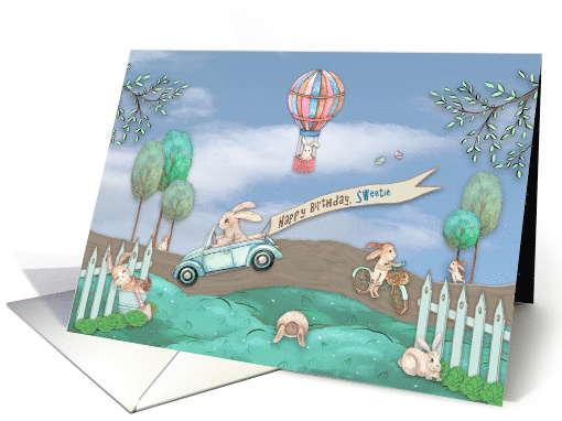 Birthday, Sweetie, Busy and Funny Bunny Rabbits Having Fun card