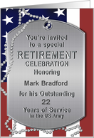 Army Retirement Celebration Invitation, Dog Tags, US Flag, Name Insert card