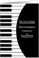 You’re Invited, Music Keyboard, Black and White, Personalize Front card