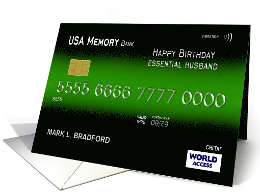 Birthday, Essential Husband, Credit Card, Custom Name on Front card