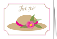 Thank You Vintage Graphic Hat Pink Ribbon and Flower card