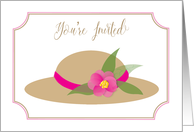 You’re Invited, Invitation, Vintage Graphic Hat, Pink Ribbon & Flower card
