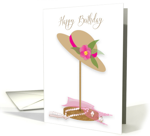 Birthday, Vintage Graphic Hat, Pink Flower, Hat Stand card (1626262)