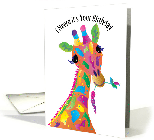 Birthday, Sweet and Colorful Giraffe With Branch of Berries card