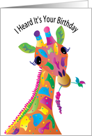 Birthday, Sweet and Colorful Giraffe With Branch of Berries card