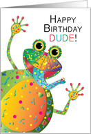 Birthday, Dude, Wishes from Funny Frog with Kaleidoscope Like Design card