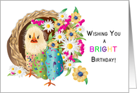 Birthday, Bright Chick in Kaleidoscope Like Design with Flowers card