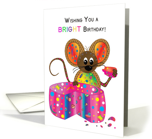 Birthday, Mouse Eating Cheese in Kaleidoscope Like Design card