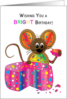 Birthday, Mouse Eating Cheese in Kaleidoscope Like Design card