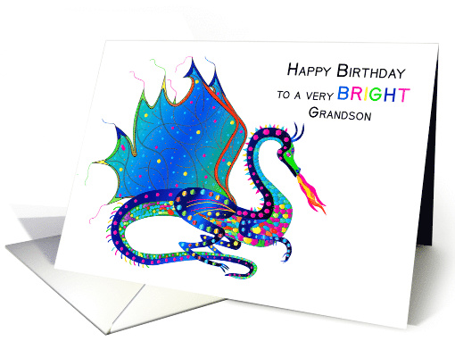 Birthday, Grandson, Dragon in Colorful Kaleidoscope Like Design card