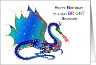 Birthday, Grandson, Dragon in Colorful Kaleidoscope Like Design card