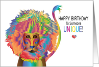 Happy Birthday Says the Colorful Lion in Kaleidoscope Collection card