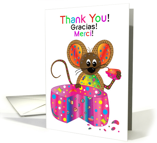 Thank You Says a Mouse in a Colorful Kaleidoscope Collection card