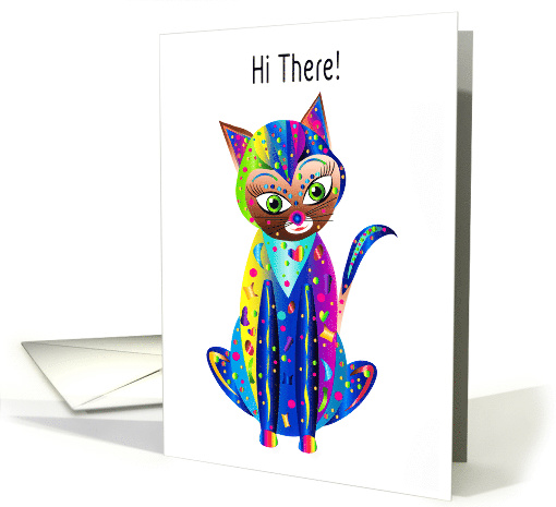 Hi, Hello, Calico Cat in Colorful Kaleidoscope Collection card