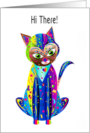 Hi, Hello, Calico Cat in Colorful Kaleidoscope Collection card