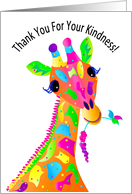 Thank You for Kindness, Colorful Giraffe in Kaleidoscope Collection card
