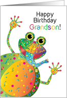 Birthday, Grandson, Colorful and Happy Frog in Kaleidoscope Collection card