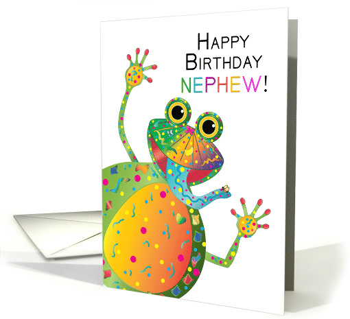 Birthday, Nephew, Colorful Happy Frog in Kaleidoscope Collection card