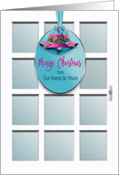 Christmas, From Our Home to Yours, White Window Pane Door with Bells card