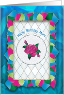 Birthday, Mom, Stained Glass Effect with Fuchsia Rose card