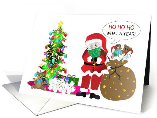 Christmas, Covid-19, Santa Claus in Mask Delivering Toilet Paper card