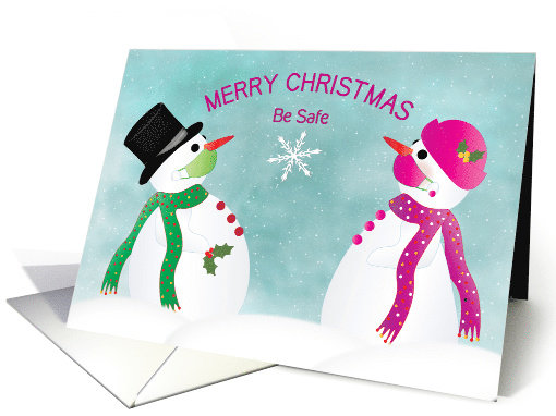 Christmas, Covid-19, Snowmen Social Distancing with Masks card