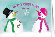 Christmas, Covid-19, Snowmen Social Distancing with Masks card