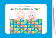 Baby Shower Invitation for Twins, Two Babies and Quilt card