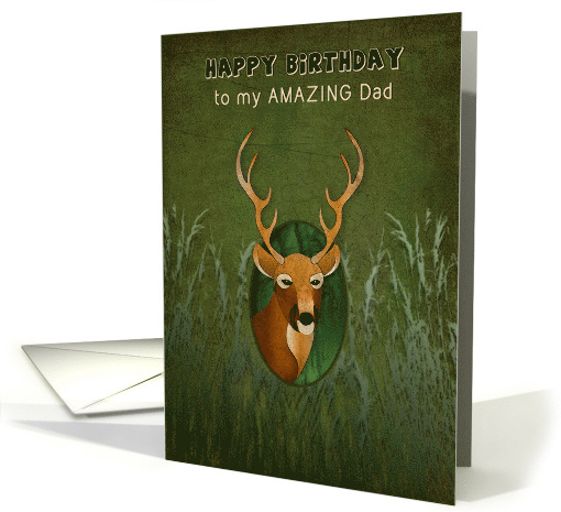 Birthday, Dad, Graphic Deer in the Bush, Green Grassy Background card