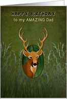 Birthday, Dad, Graphic Deer in the Bush, Green Grassy Background card