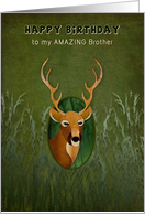 Birthday, Amazing Brother, Graphic Deer in Green Grassy Background card