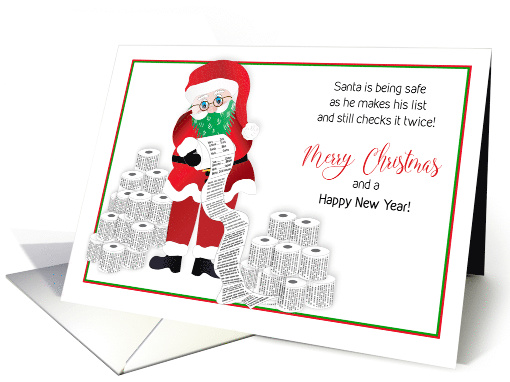 Christmas, Santa Being Safe Covid19 Green Mask, Lists on