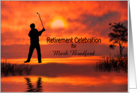 Retirement Celebration, Silhouette Golfer, Sunset, Reflections, Name card