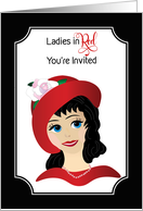 Invitation, You’re Invited Ladies in Red, Lady Wearing Red Hat card